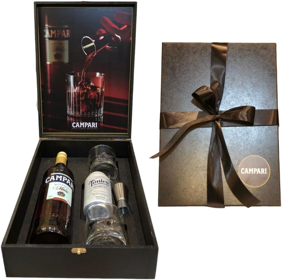 Kit Campari 998ml + 2 Copos Vidro + Tonica + Dosador Presente