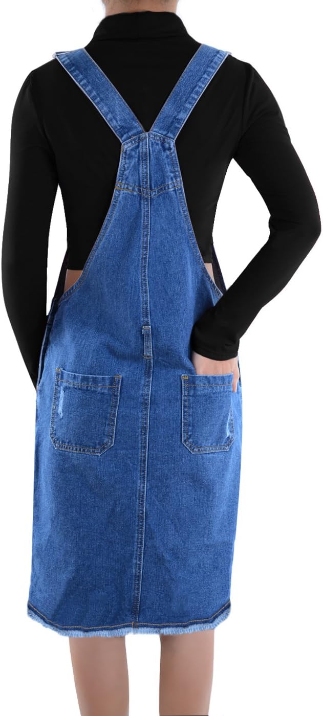 Anna-Kaci Junior Womens Distressed Denim Adjustable Strap Overall Dress - Image 2