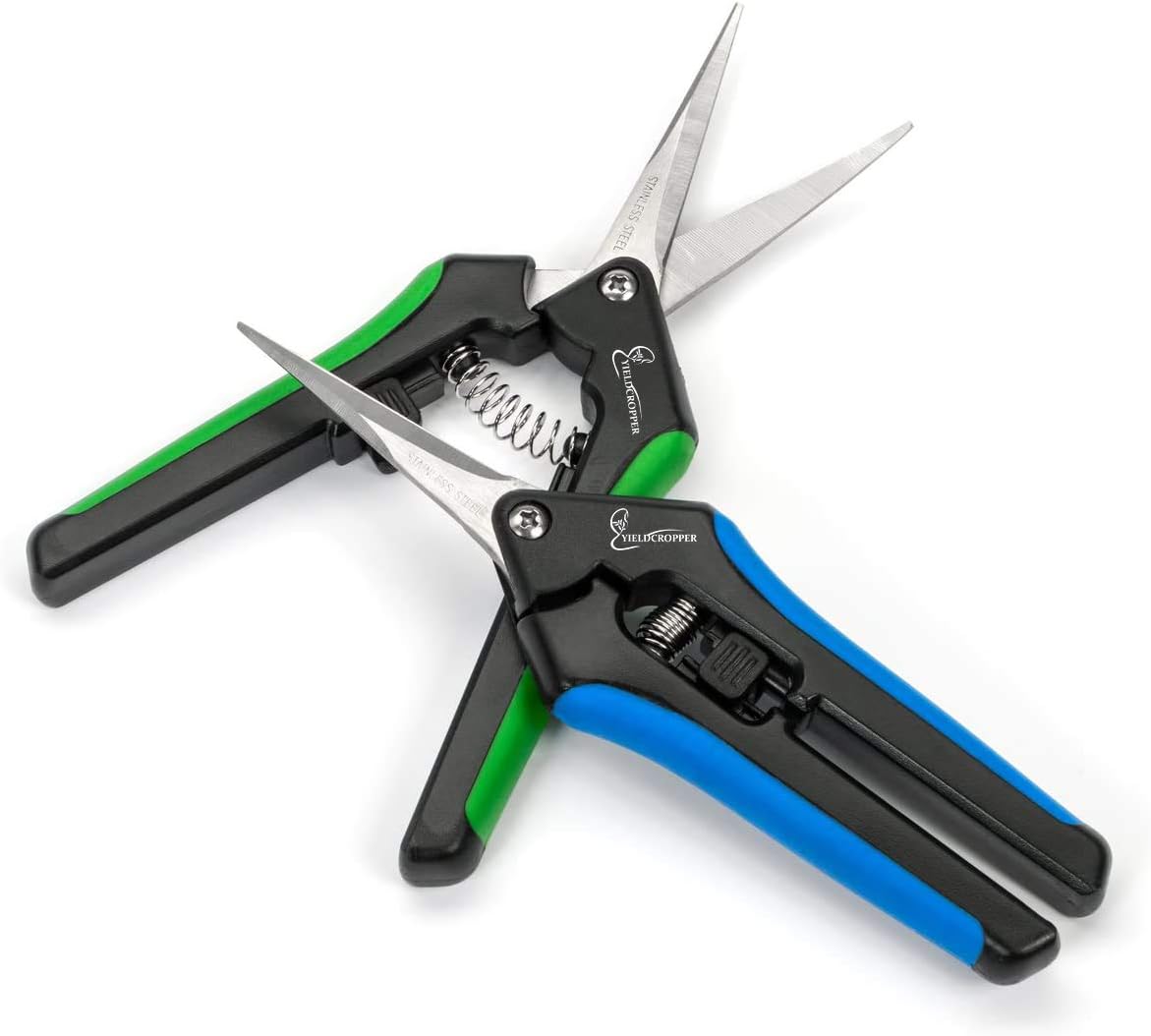 YIELDCROPPERHydroponic 2Pack Microtip Straight blade/Curved Blade Flower Leaf Trimmer Pruning Shears