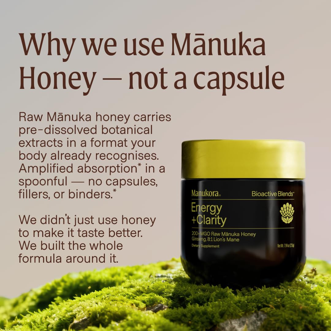 Manukora Energy + Clarity, Ginseng & Lion's Mane, Raw Manuka Honey, 225g — Amazon image 9