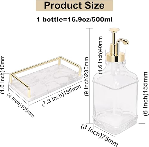 Miniatura 3 de BathAce Dispensador de jarabe de café con bandeja de mármol, botellas de jarabe de vidrio transparente con bomba, 2 dispensadores recargables de