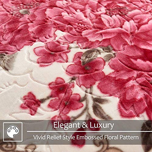 Yhsf Korean Faux Mink Blanket 5 Lb - 2 Ply Reversible Fuzzy Silky Super Warm And Cozy Embossed Blanket Queen Size (Flower/Light Blue) #TOP3