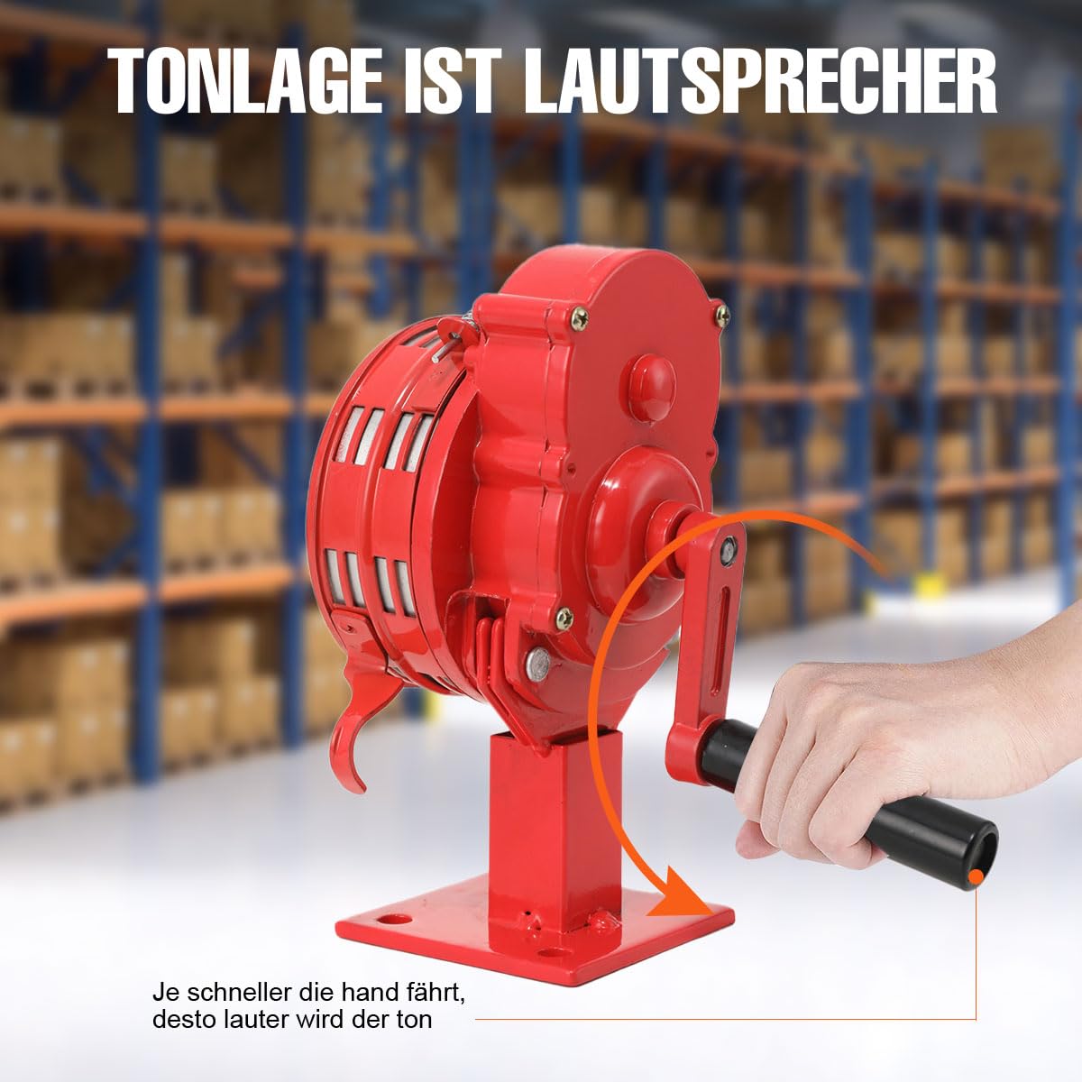 110 ± 2db Handsirene Aluminiumgehäuse Sirene Alarmsirene Handkurbel Luftangriffssirene, Selbstschutz-Notsirene, LK-100A betriebenes Sirenenhorn für Industrie, Bauwesen, Fabriken mit Basis Rot