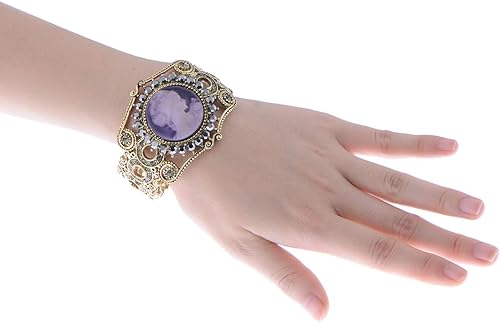 Miniatura 5 de Alilang Pulsera de mujer con camafeo victoriano morado antiguo en tono dorado antiguo