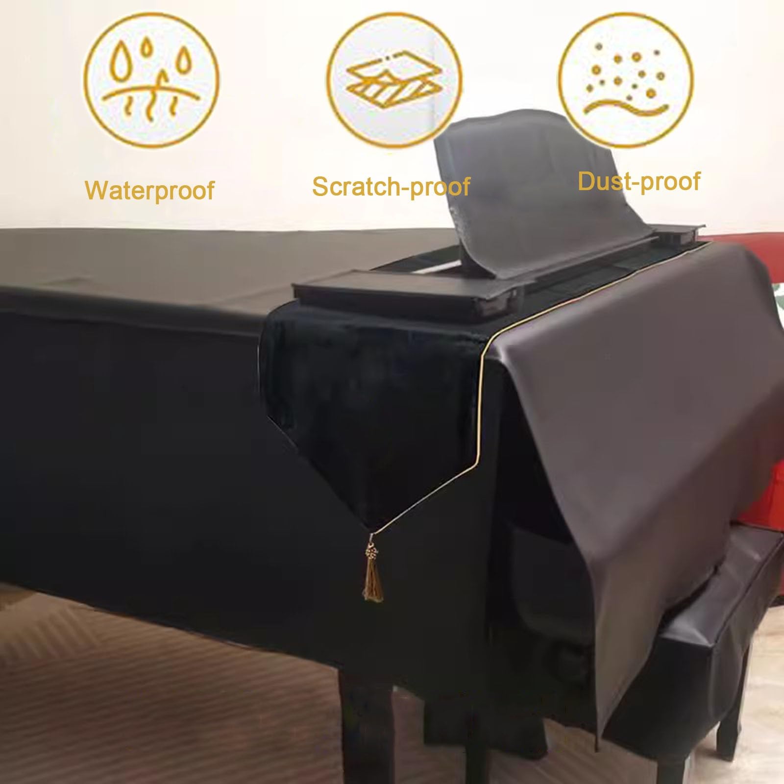 Leder-Flügelabdeckung, Klavierabdeckung mit Einzelhocker-Abdeckung oder Doppelhocker-Abdeckung, Klavierabdeckung, vordere Vorhangöffnung, weiches Futter zum Schutz des Klaviers (A, 180 cm/71 Zoll)