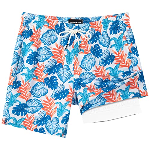 Image of SURF CUZ Mens Swim Trunks with Compression Liner Swim Shorts 7 inch Swimming Trunks Stretch 7 Inch Swim Suits Quick Dry