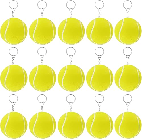 Paquete de 15 llaveros de pelota de tenis para niños, suministros de recuerdos de fiesta, premios de carnaval escolar, rellenos de bolsa de fiesta,