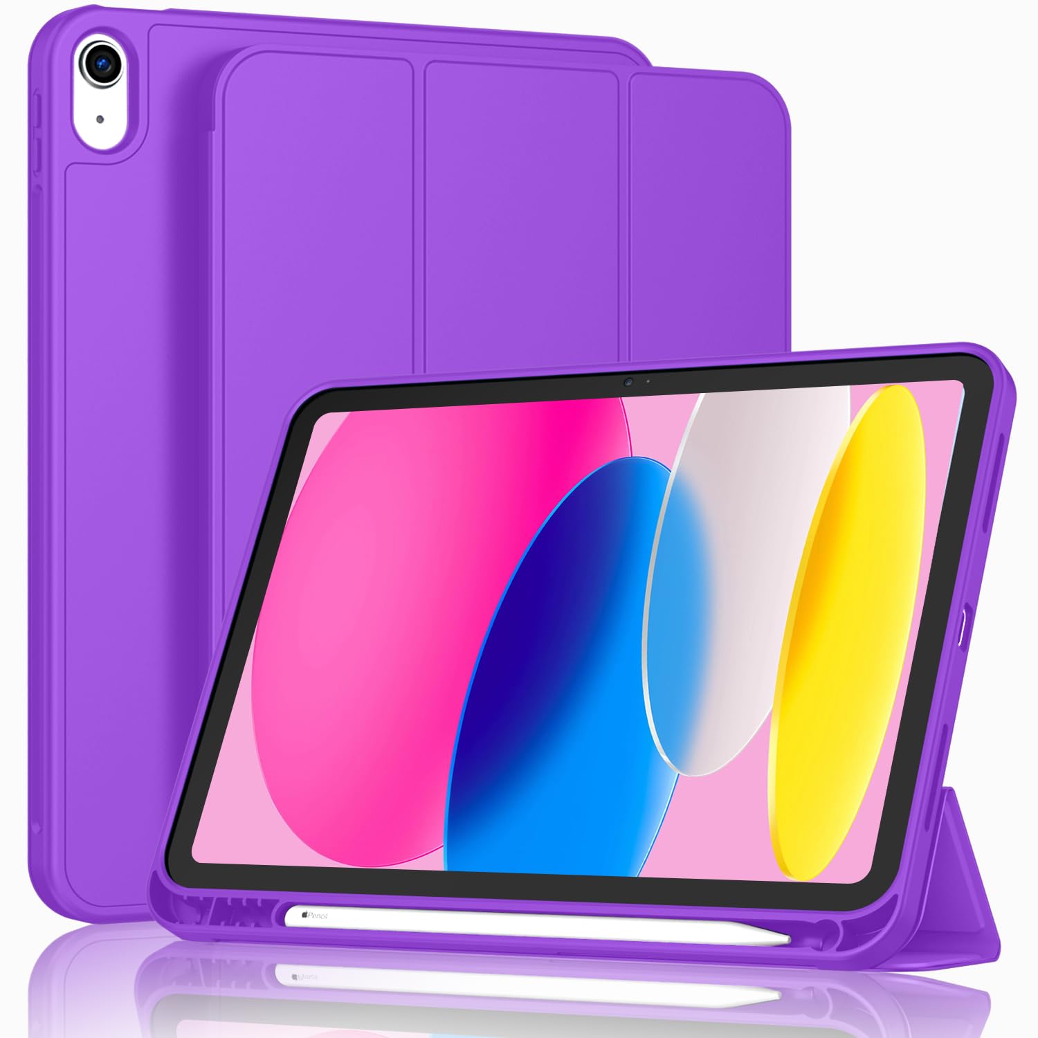 ToaPoia Case for iPad (A16) 11 Inch 2025/iPad 10th Generation 10.9 Inch 2022, Slim Trifold Stand Protective Cover with Pencil Holder and Soft TPU Back,Support Auto Sleep/Wake (Grape Purple)