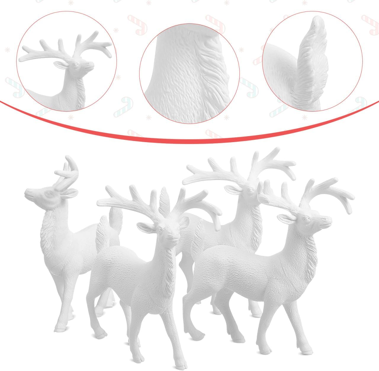 4Pcs Christmas White Deer Christmas Reindeer Ornaments Decorative Figurines for Home Office Creative Desktop Decor for Party Celebrations