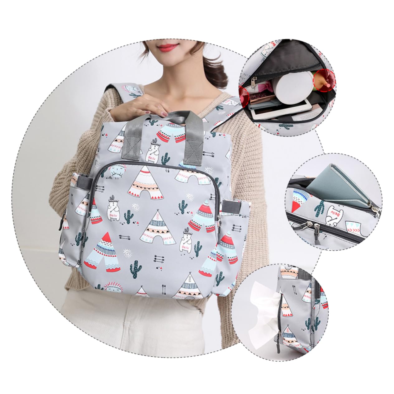 Mumienschultertasche für Mütter Praktischer Organizer Dunkelgrau für Unterwegs mit Großem und Feuchtigkeitsbeständigem