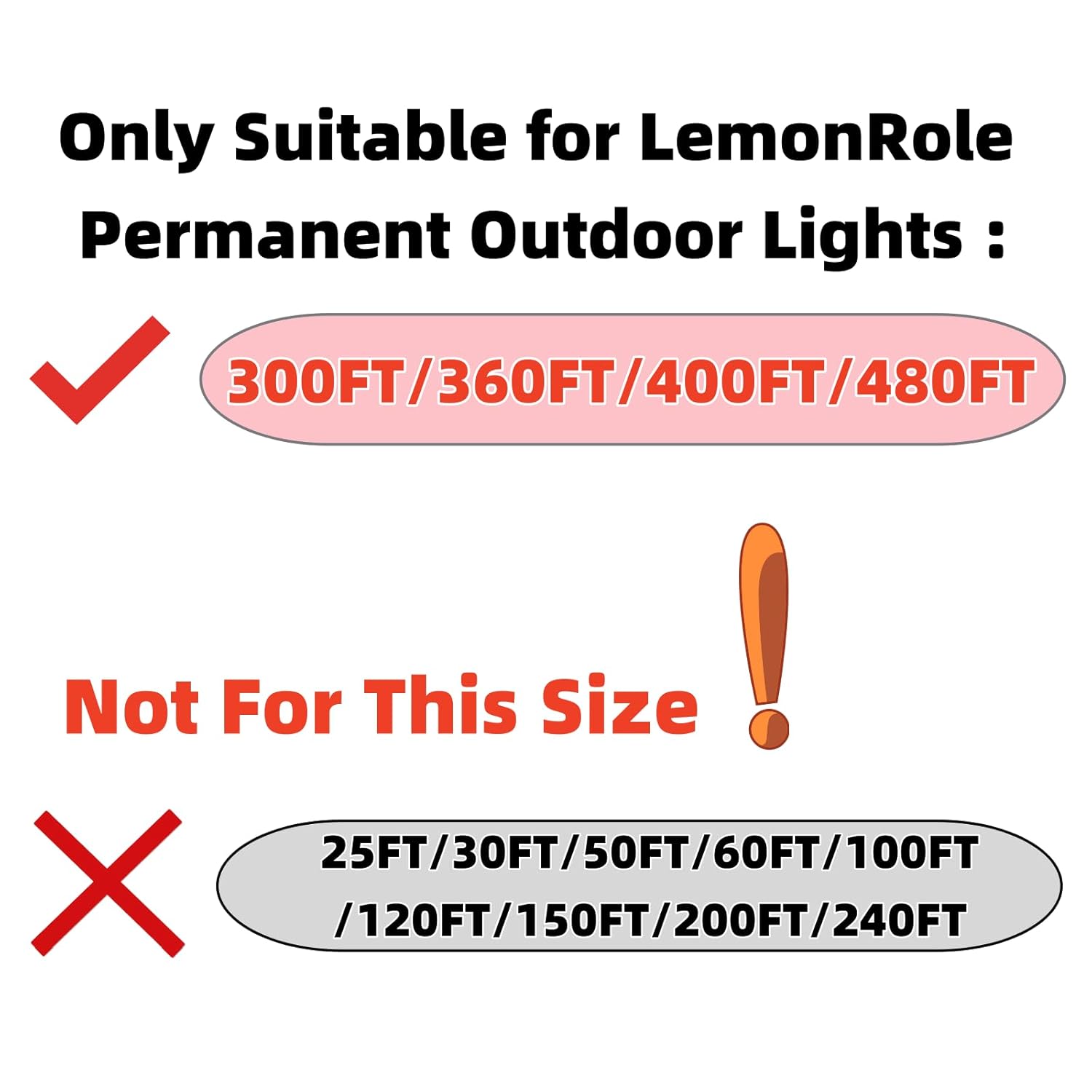 Permanent Outdoor Lights Extension Lead Waterproof Cord （Only Suitable Lights Above 216 Lamp