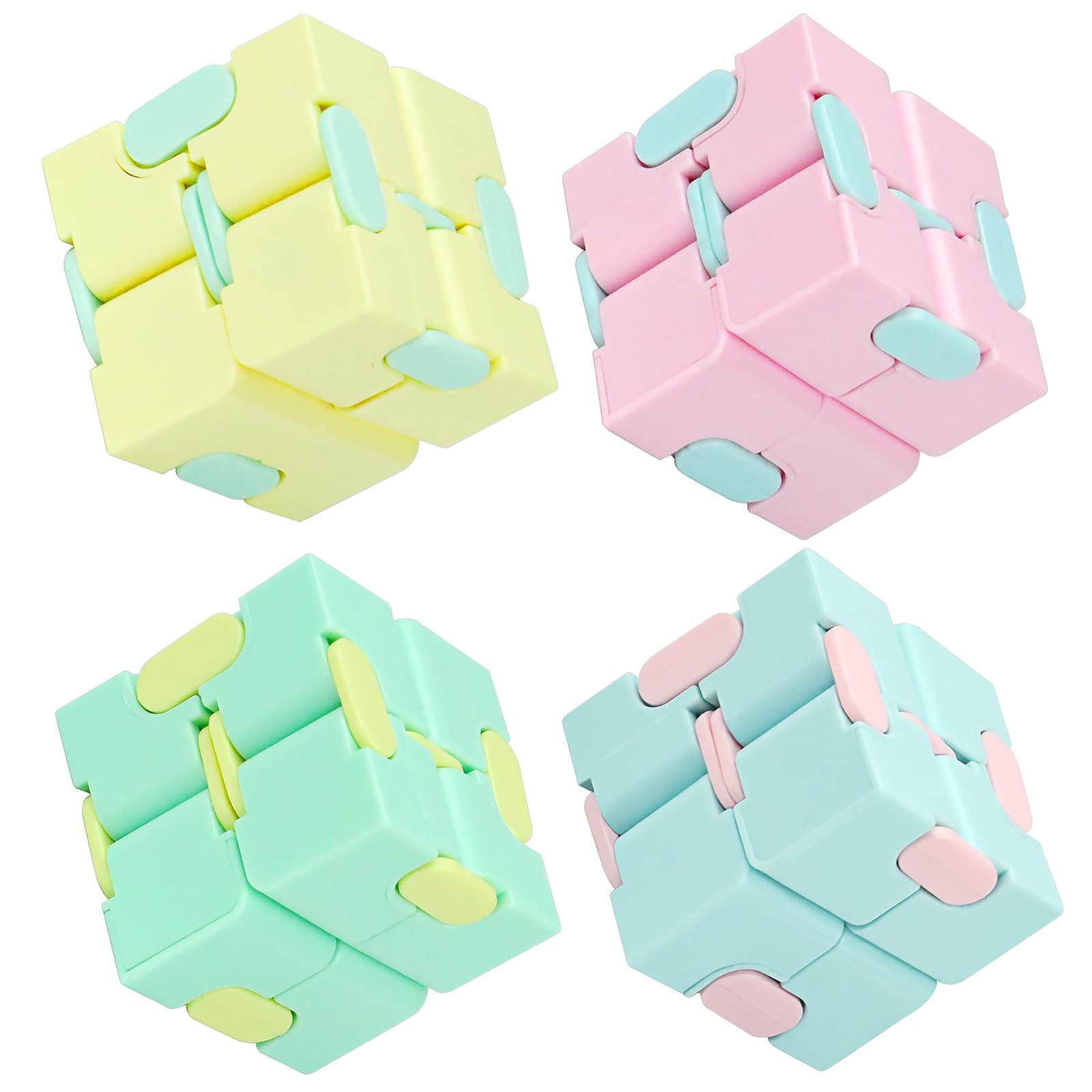 4 PCS Pastel Color Cube,8x4x2 cm Generic Cube Fidget Toy,Foldable Mini Fidgets Cubes,Portable Stress Relief Cubes,for Adults & Adolescents,Home,school,office(Multicolored)