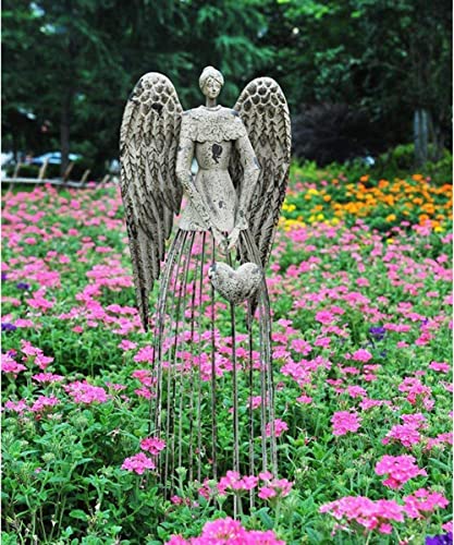 Y&K Decor Antiqued Metal Garden Angel Statues Indoor Outdoor Yard Lawn Statue Decor, 32" Height - Thumbnail 3