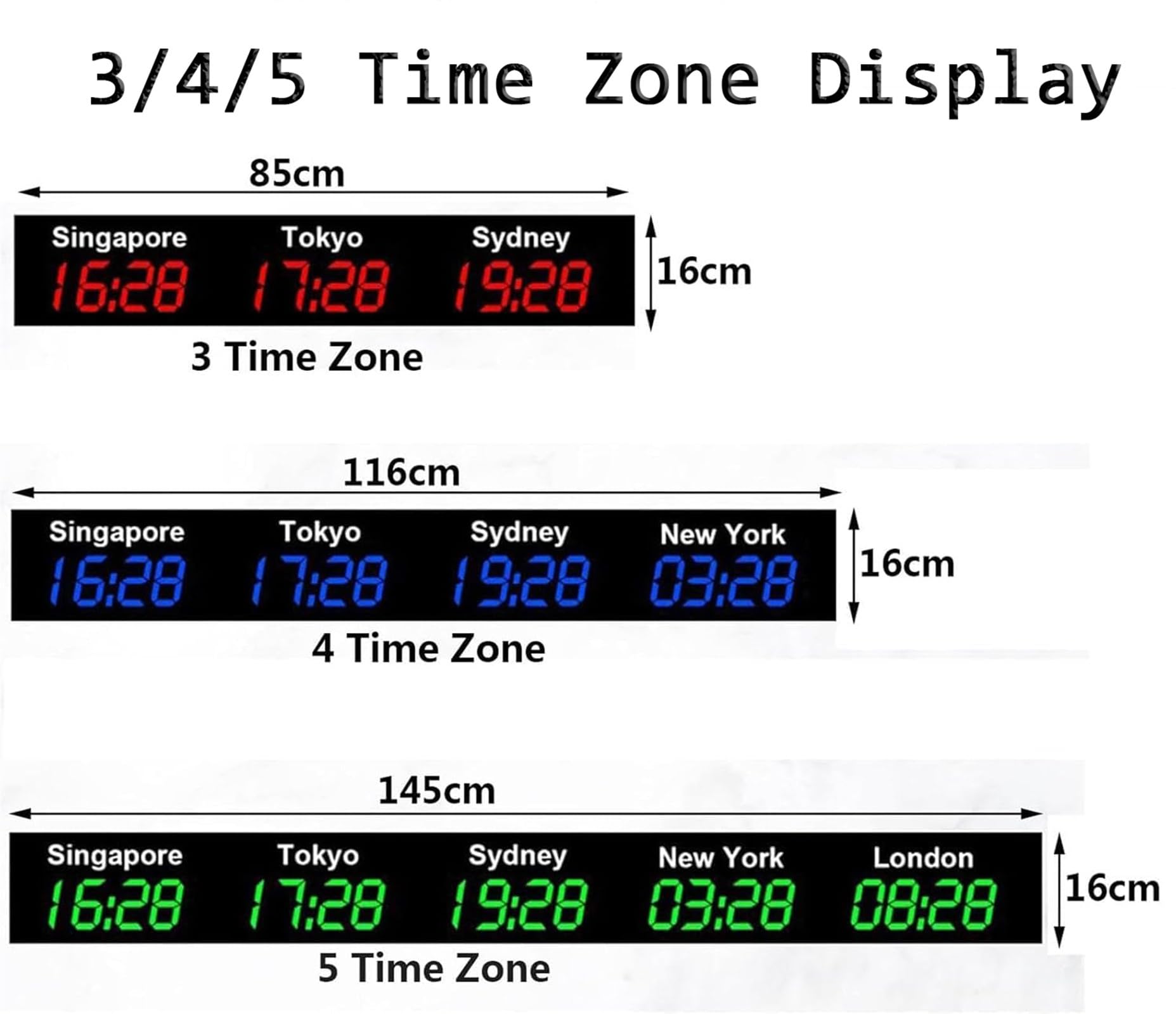Orologio digitale multi fuso orario con telecomando, display per ufficio, hotel, aeroporto, sala conferenze, nome 4 città, utile per imprese multinazionali