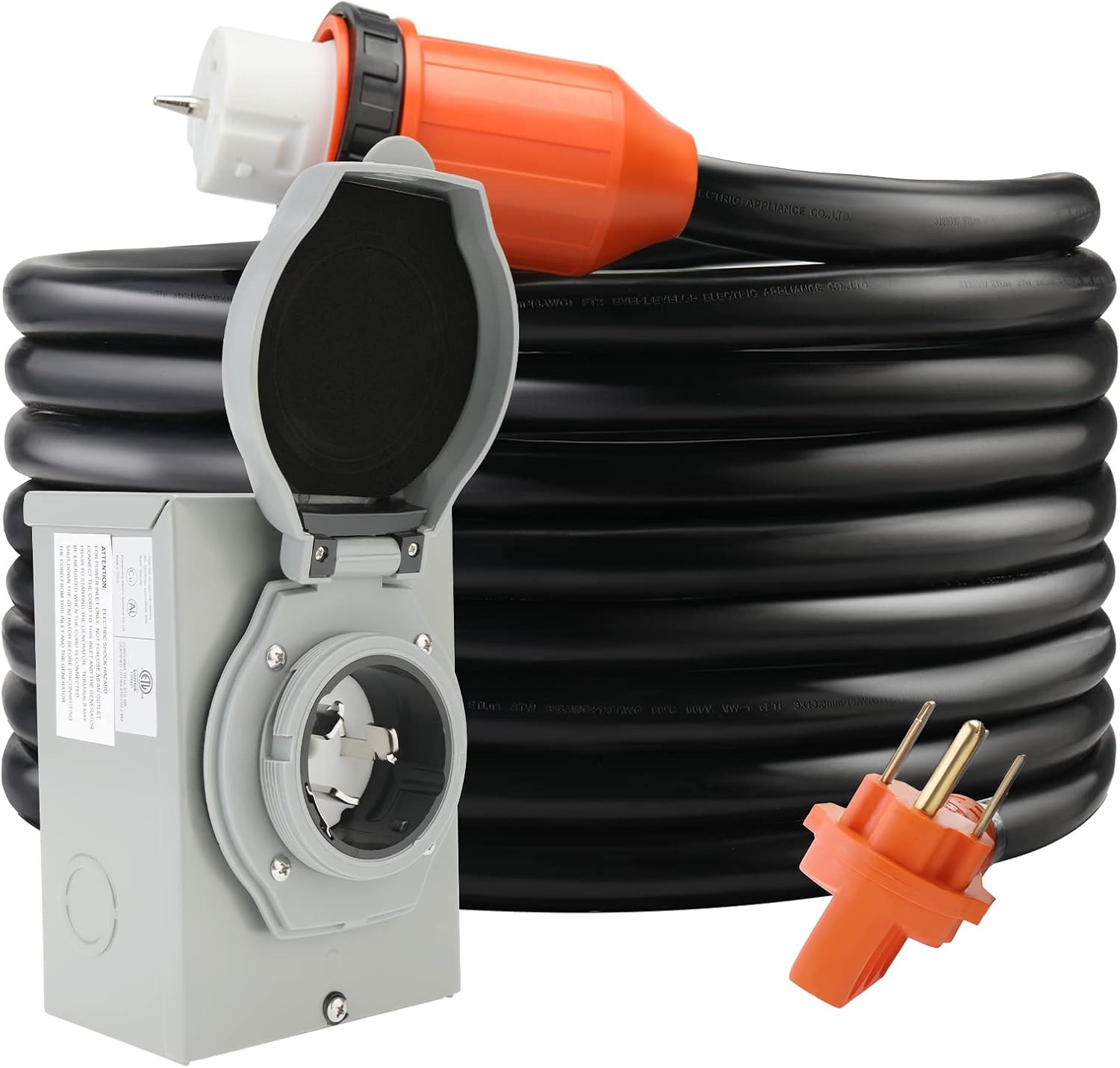 Finderomend 25 ft 50 Amp Generator Cord and Power Inlet Box Combo Kit