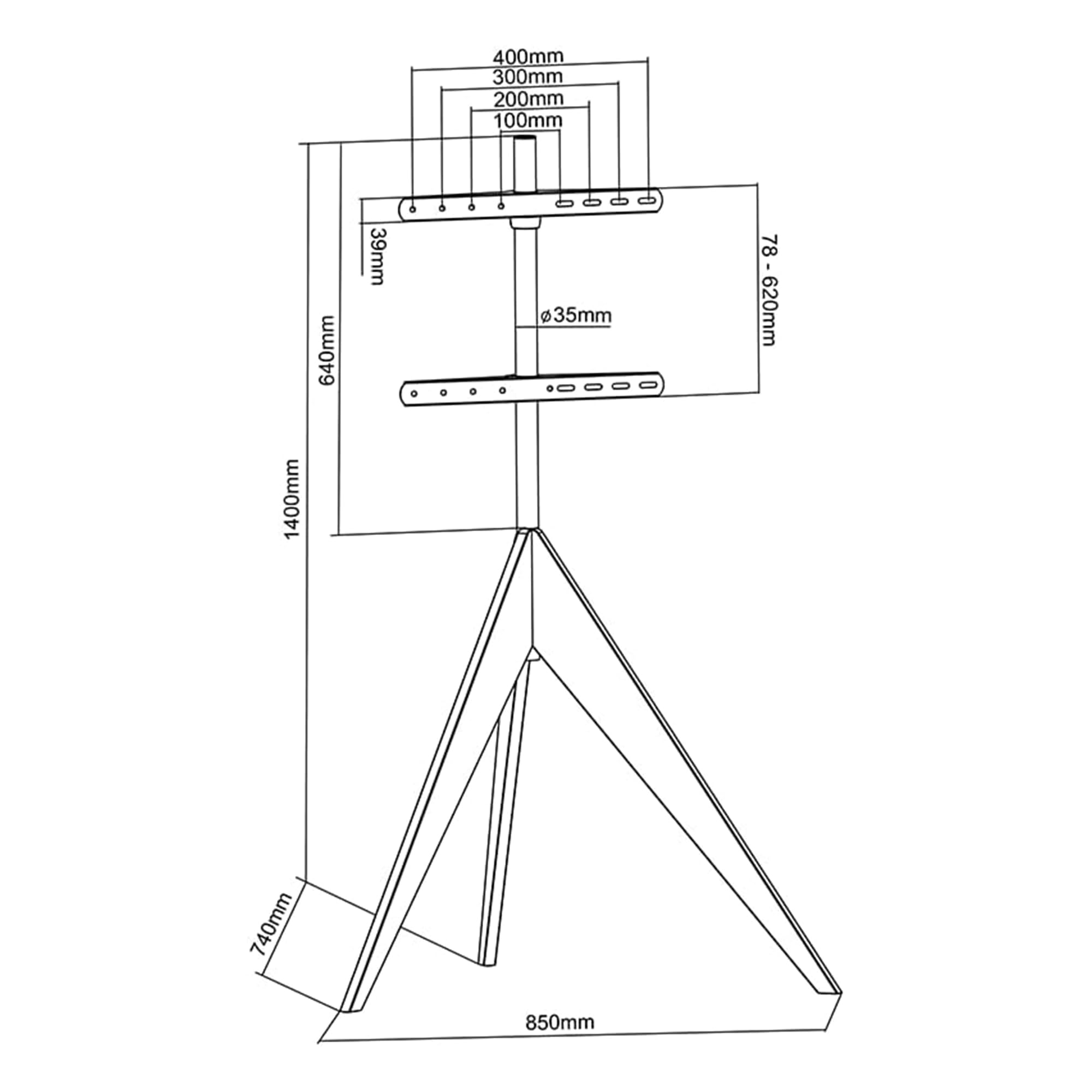 Argo Tripod TV Ständer, Höhe bis 140 cm, Drehbar 360 Grad, für TV ca. 26-65 Zoll, bis 40 kg, max. VESA 400x400mm, TV-Standfuss gealterte Eiche