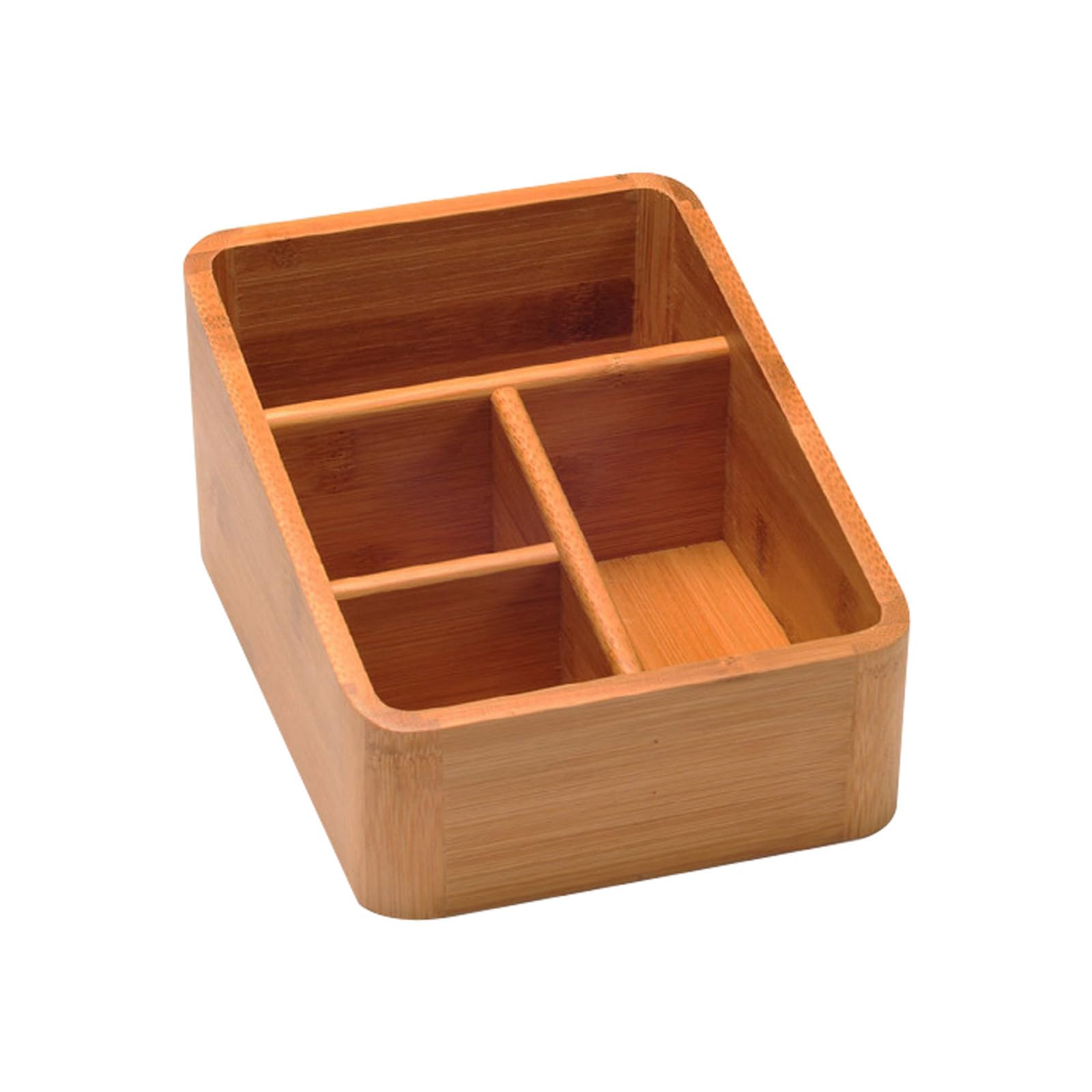 Tofficu Caja De Almacenamiento De Bambú Para Escritorio Organizador Multifuncional De Cosméticos Y Mandos a Distancia Con Diseño De Esquina Redonda Para Oficina Y Hogar 7.7X5.7X4.3 Pulgadas
