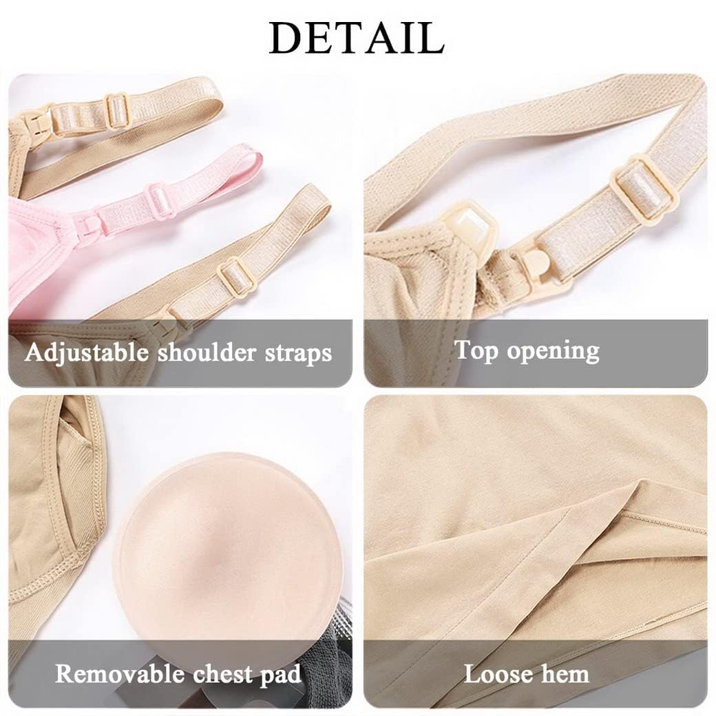 Lot de 3 camisoles de grossesse en coton pour femme - Débardeur d'allaitement - Camisole de maternité pour l'allaitement - Camisole longue sans anneau en acier