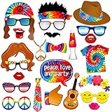 25 Pcs Hippie Birthday Party Supplies - 1970s Tie Dye Themed Party Photo Booth Props for 70s 60s Birthday Tie-Dye Photo Props Hippie Carnival Party Decorations and Favors