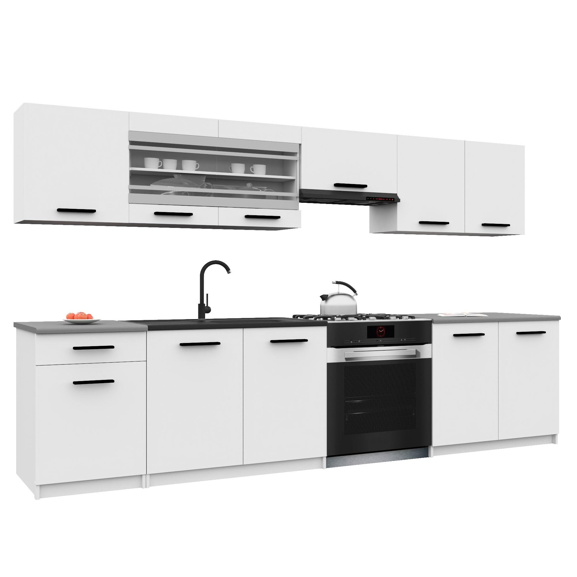 Belini Italia 4 Meuble Cuisine Linéaire 260cm Blanc Mat | Cuisine complète, meubles hauts et bas inclus, montage facile