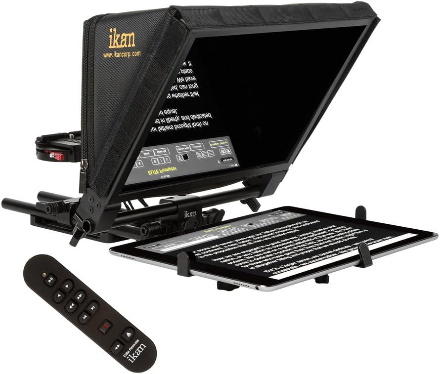 Ikan 22-inch Elite Universal Large Tablet Teleprompter for Surface Pro & iPad Pro, Beam Splitter 70/30 Glass w/Remote (PT-Elite-PRO-RC) – Black