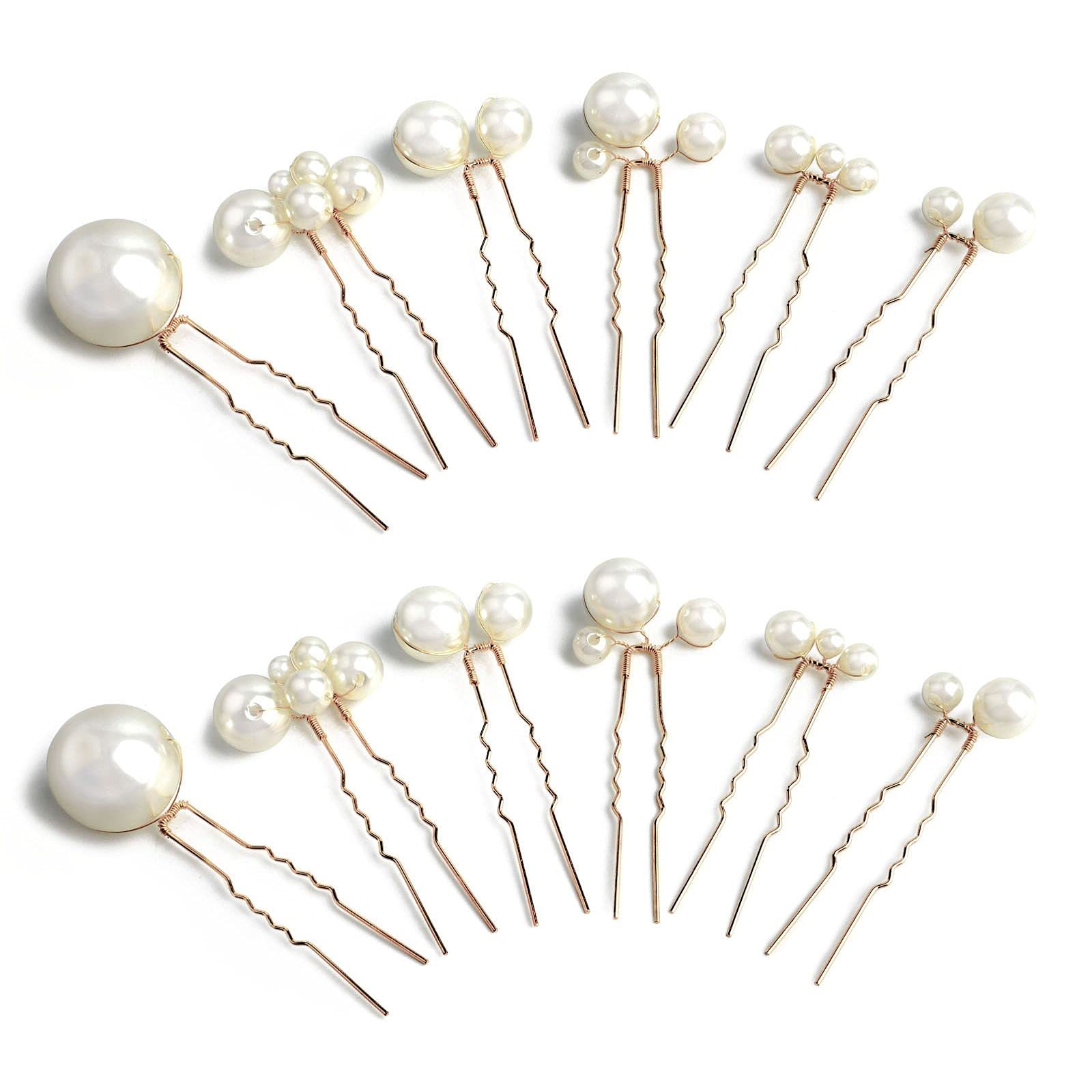 Sppry U Shaped Pearl Hair Pins for Wedding, Elegant Updo Hair Accessories for Bridal or Women, Set of 12 (Gold)