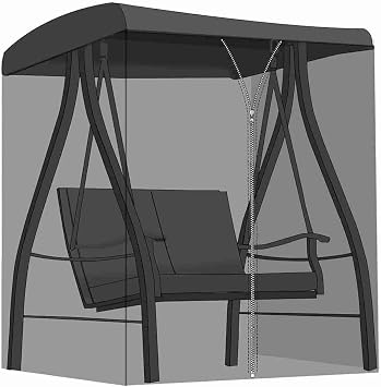 Patio Swing Mosquito Netting - Polyester Mesh Screen with Zipper Opening and roof Waterproof Tent - Rectangle Netting Curtain ,Black Porch 2/3 Seater,for Two-Person Three-Person Swing Chair Hammock