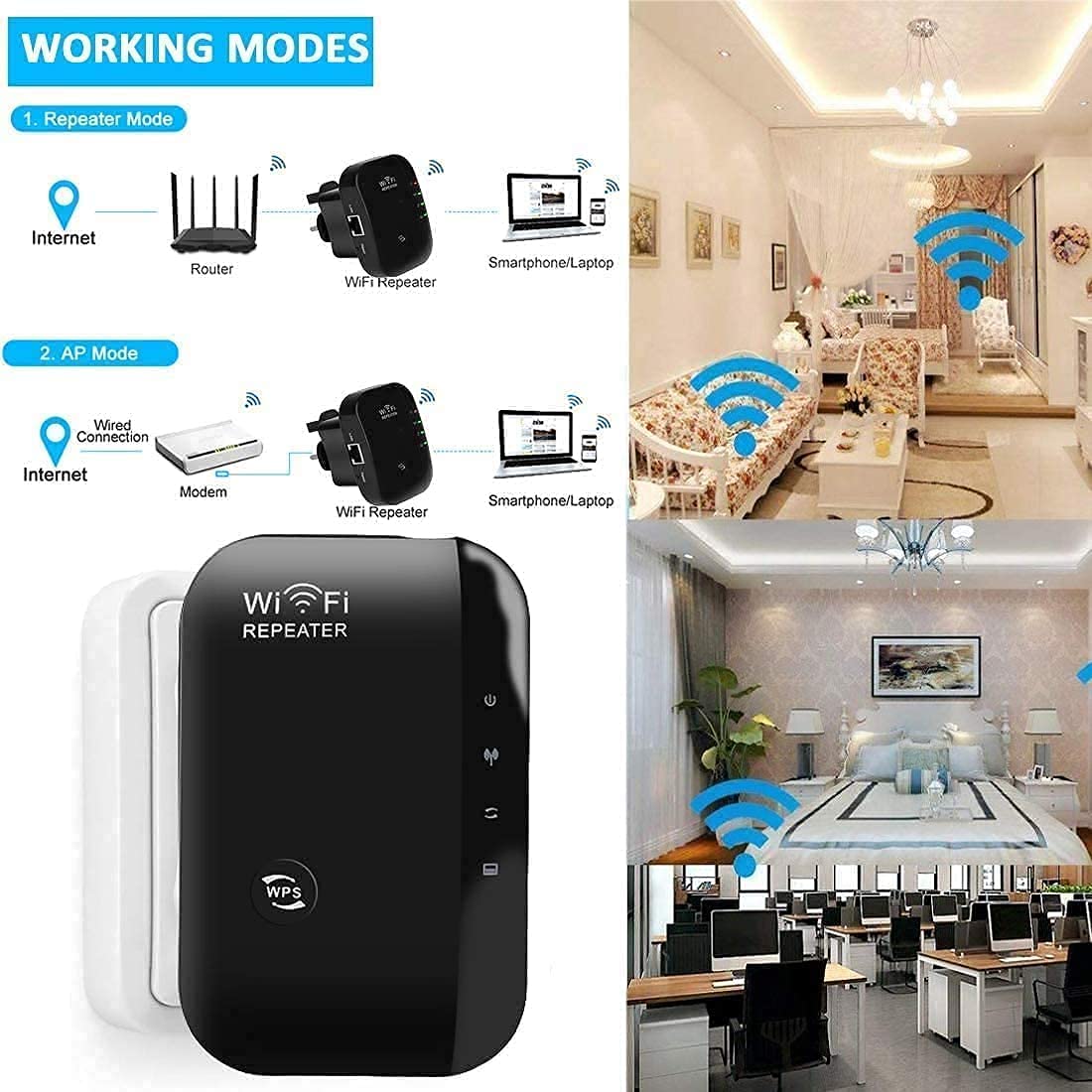 2026 WiFi Extender, WiFi Booster, WiFi Repeater, Covers Up to 3000 Sq.ft and 45 Devices, Internet Booster - with Ethernet Port, Quick Setup, Home Wireless Signal Booster, UK Plug — view 6