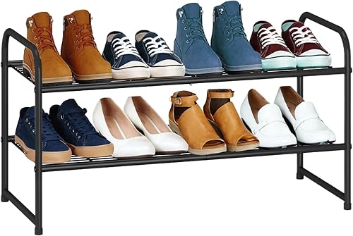 Barelove Organizador de zapatos de metal, 2 niveles, estante grande y estable de almacenamiento de zapatos para entrada, armario, dormitorio,