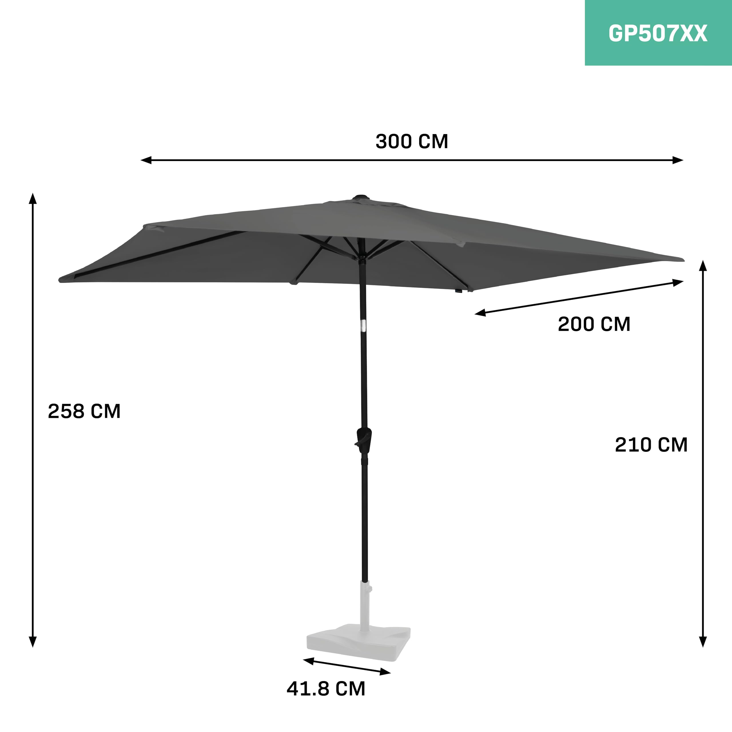 VONROC Parasol de Jardin Extérieur Rapallo 200x300cm - Parasol Rectangulaire Inclinable en Toile Protection Solaire UPF 50+ - Manivelle Anti Retour, Housse de Protection Incluse