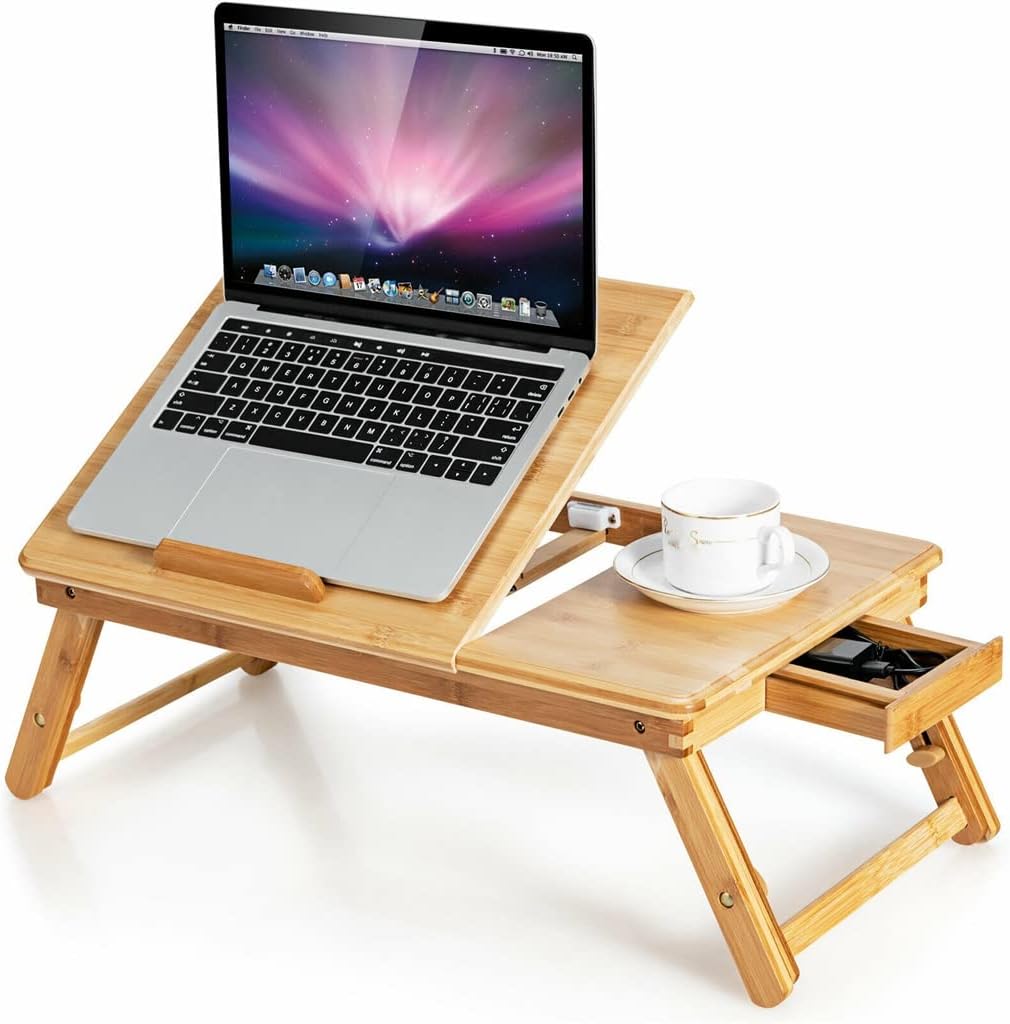 Laptop Desk Adjustable Folding Bed Tray with Drawer Cooling Convenient Desk (D 21"x13"x8")