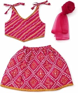 The Root And Craft Kids Birthday Photoshoot Outfit Dress Girls Bandhani printed Top With Skirt & Net Duppata, Baby Photogr... Price In India