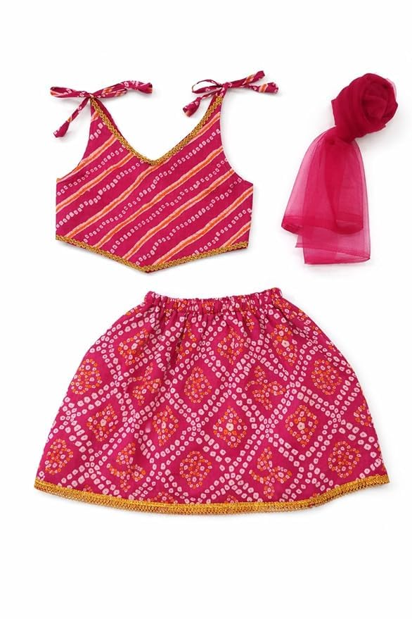 The Root And Craft Dress Girls Bandhani printed Baby Girls Lehenga Choli Set with Lace & Dupatta | Traditional 3-Piece Fes... - Review, Price and Buying Guide