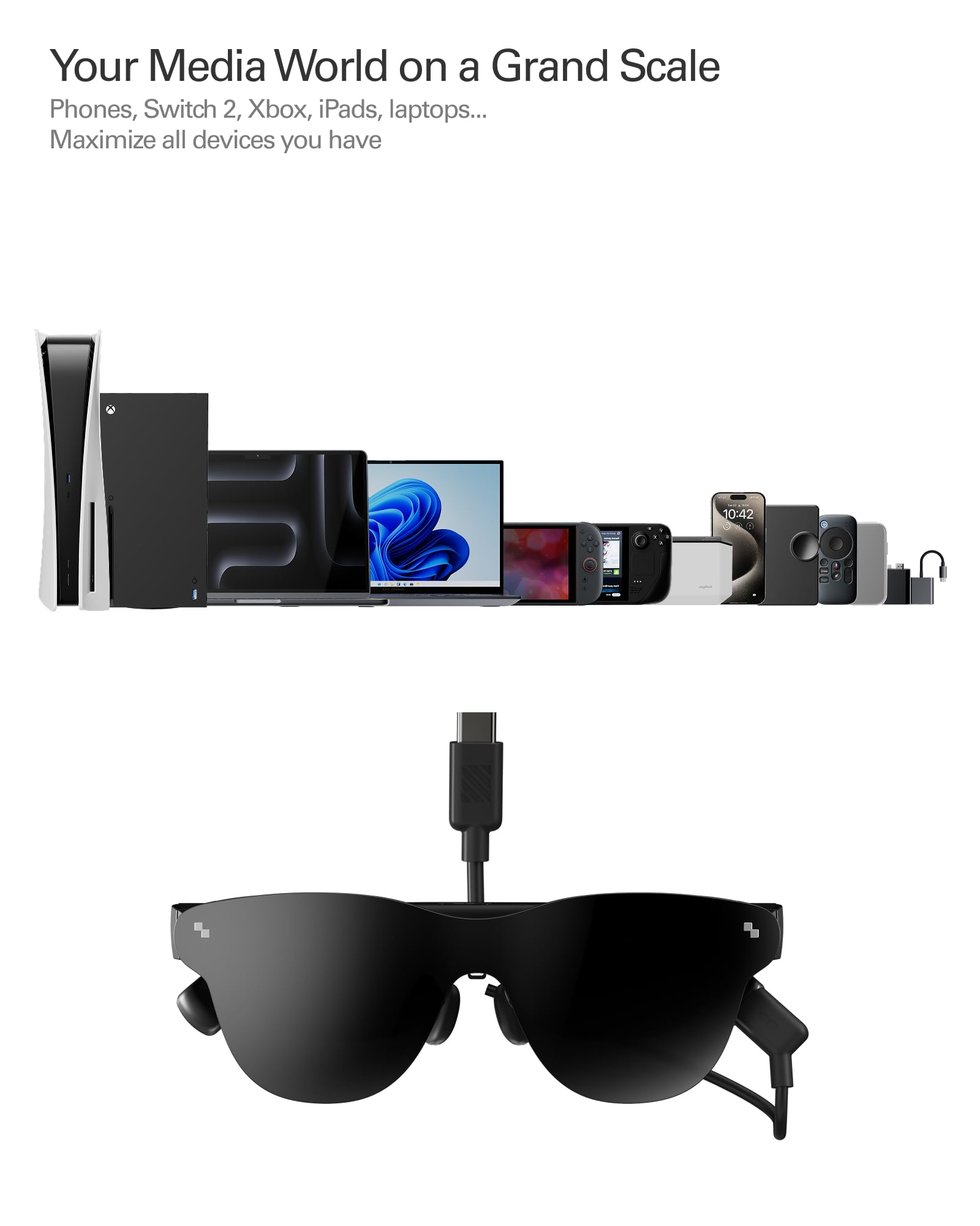 RayNeo Air 4 Pro AR/XR Glasses - 201" HDR10 Video Display, Vision 4000 Chip, Audio by Bang & Olufsen, 3D Movies & Gaming Smart Glasses for iPhone 17,16,15/Android/Switch 2/Mac/PS4/5-4 Pro