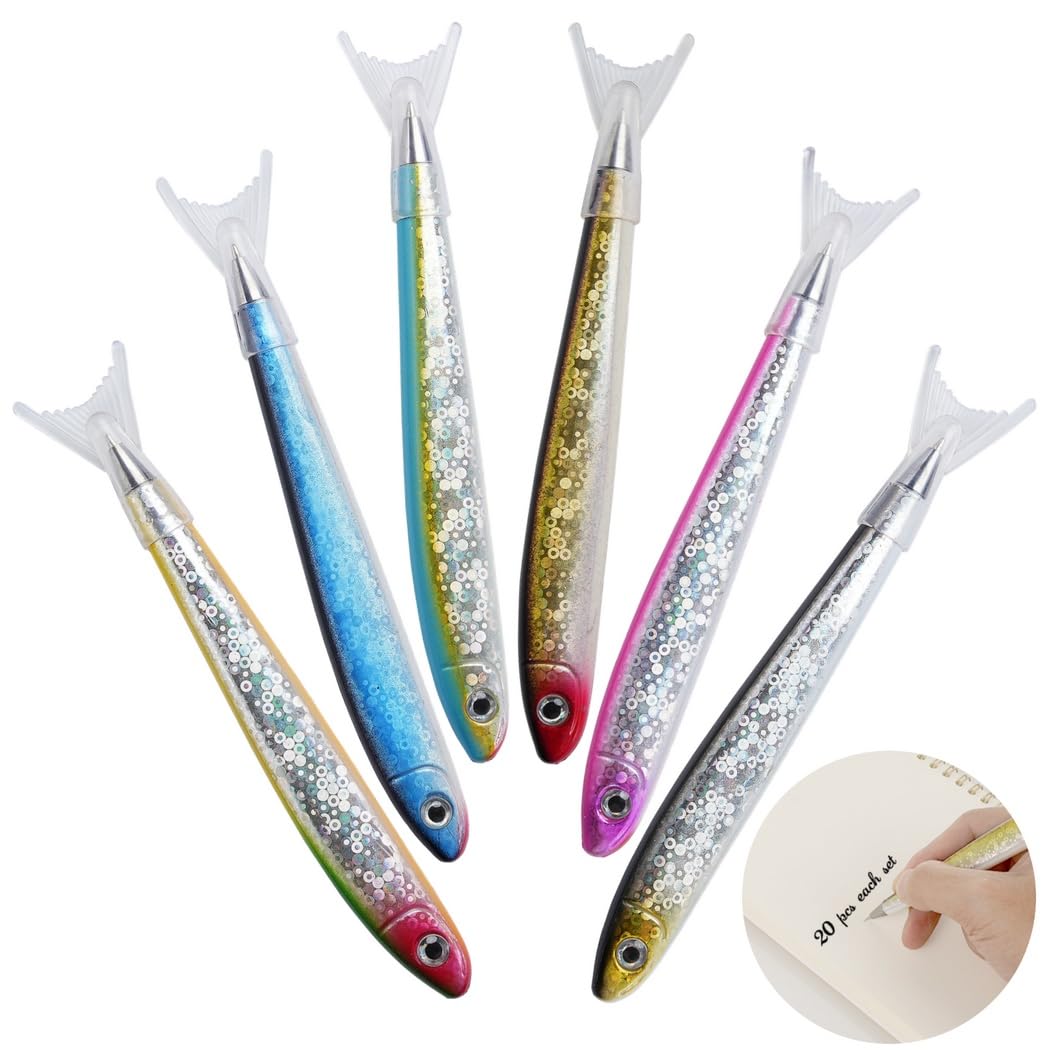 20 Stk. kreative Fischstifte, niedliche glitzernde Kugelschreiber, ideal für Fischdeko Partys, Schule und Büro, bringt Kreativität ins Schreiben, originelles Geschenk für Schüler, Erwachsene, Freunde