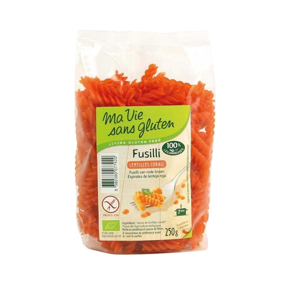 Ma Vie Sans luten Fusilli Lentilles Corail 0.25 g 1 Unité