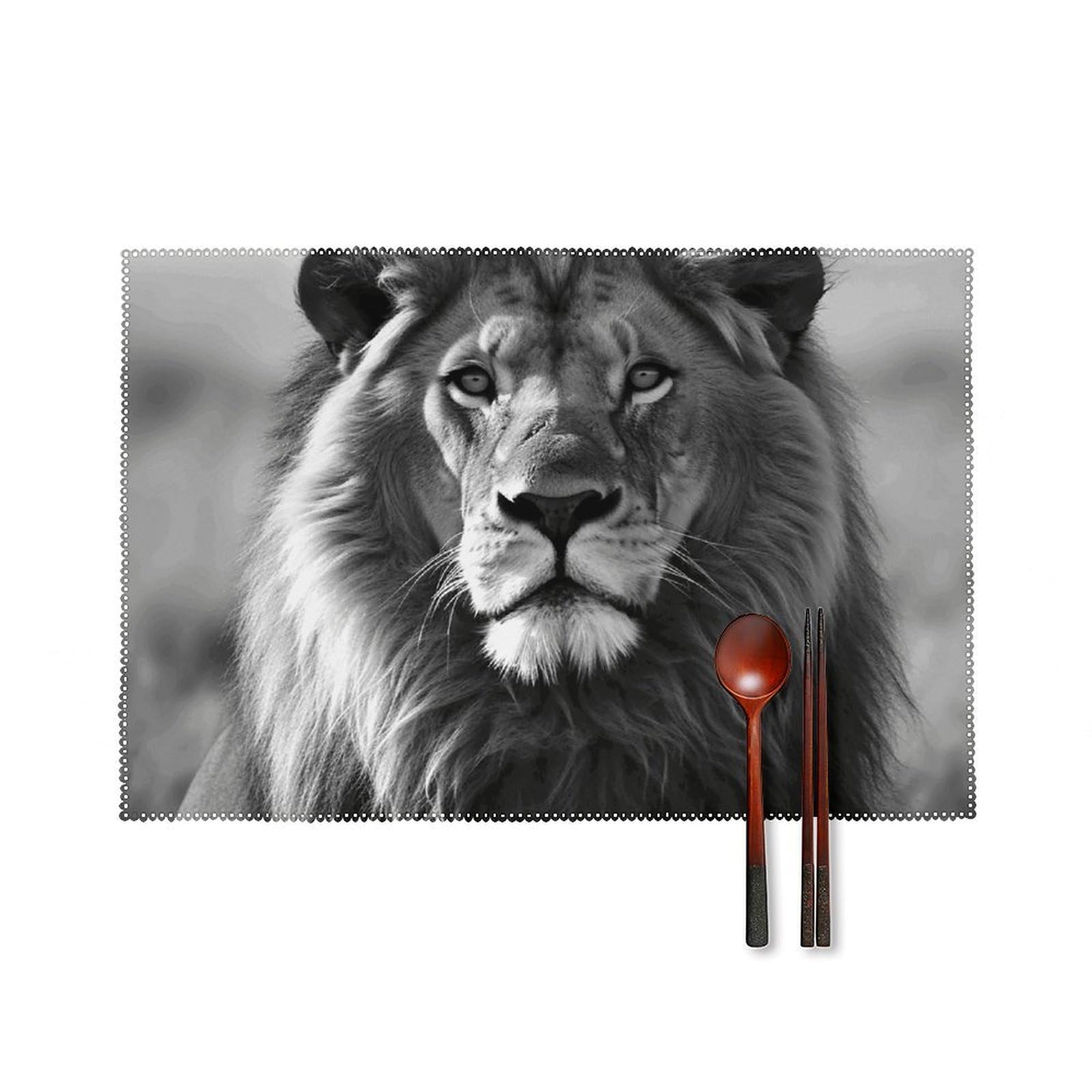 African Lion Black and White Placemats Set of 6 Wipeable Table Mats for Kitchen Dining Table Heat Resistant Waterproof Modern Indoor/Outdoor Non-Slip Easy Clean Place Mats
