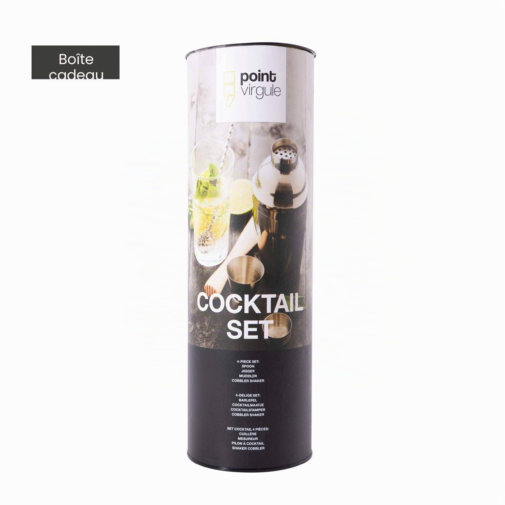 Point-Virgule Set à Cocktail avec Shaker Cocktail, Cuillère Cocktail, Doseur Cocktail et Pilon Cocktail, Cocktail Kit en Acier Inoxydable, 4 Pièces, Neutre | shaker inox • Acier inoxydable • Argenté • 10.5x10.5x3.2cm