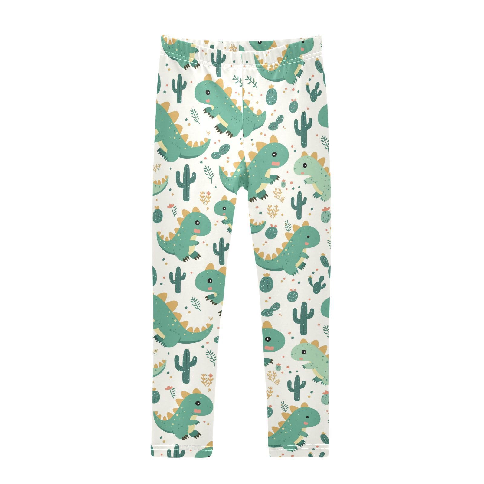 Wusikd Cute Dinosaur Girls' Leggings Toddler Doodles Leaves Kids Yoga Pants Dance Active Tights 7-8T Multi