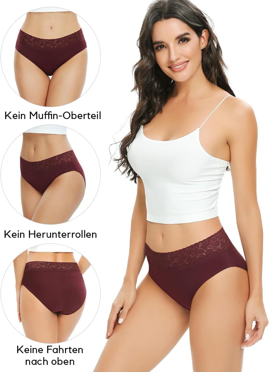 Women’s Underwear Cotton Panties for Women, Soft Ladies Lace Trim Underwear High Waisted Briefs 6 pack - Image 4