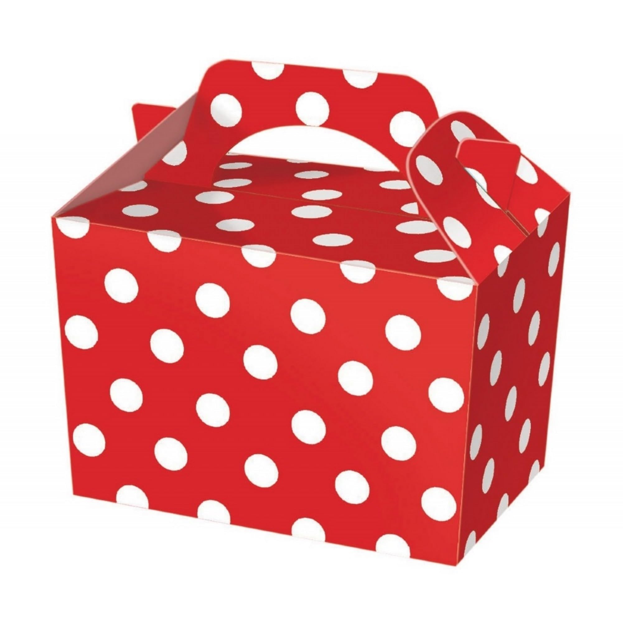 MustBeBonkers Red Polka Dot Spotty Birthday Party Food Boxes - Childrens Birthday Party Picnic Loot Bag Plate Box Sticker Seals (20 Boxes)