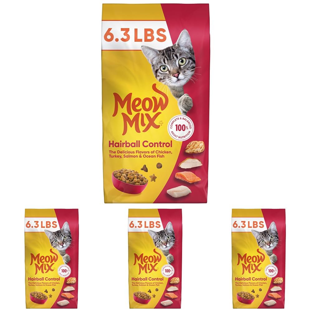 Meow Mix Hairball Control Dry Cat Food Bag, 6.3 Pound (Pack of 4)