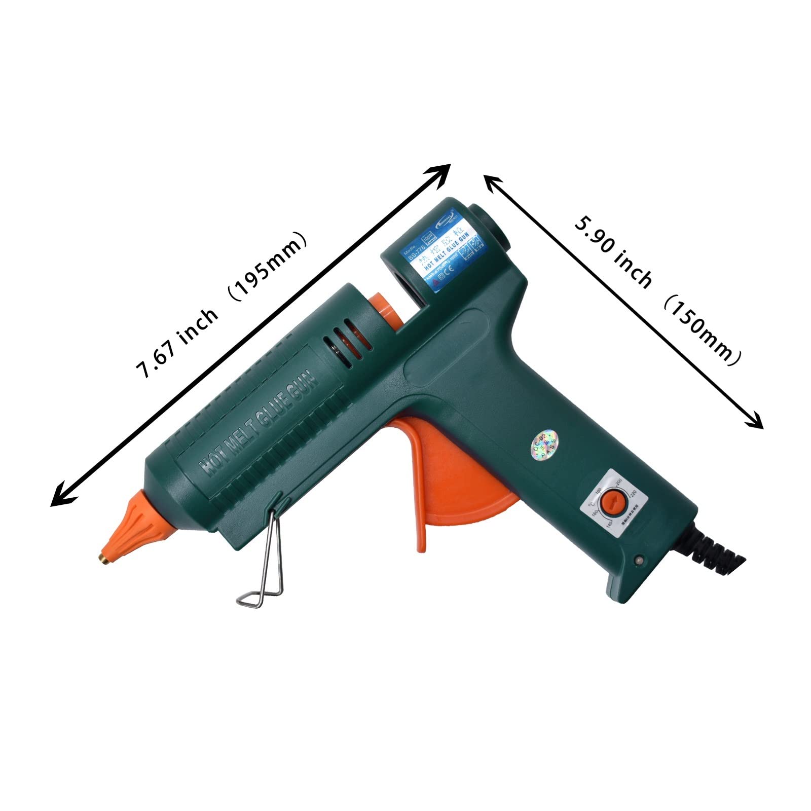 Pistola De Pegamento, Pistola de pegamento de fusión en caliente de 150 W, ajuste de temperatura, 140 ~ 220 grados Celsius, boquilla reemplazable, uso de barra de pegamento de 11mm for artes, manualid
