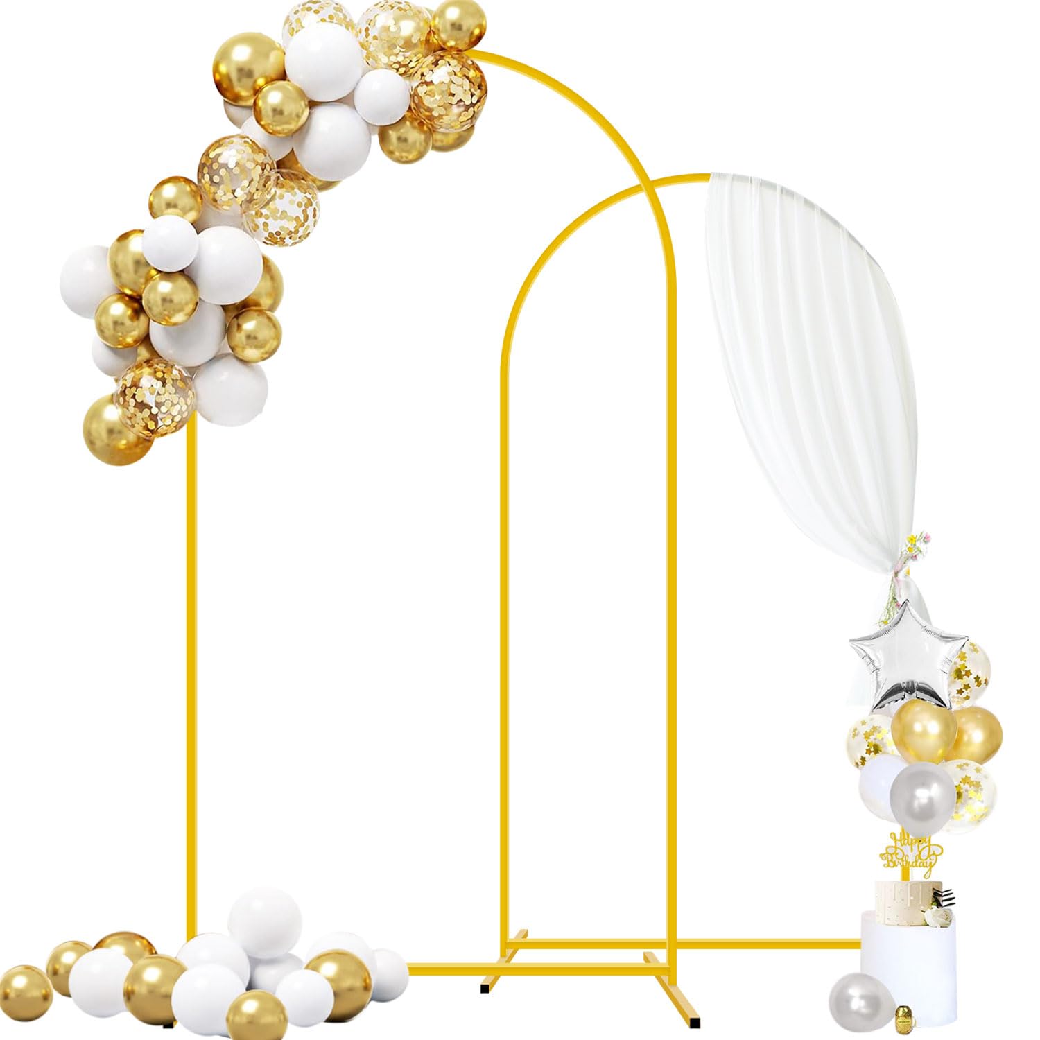 FUHSY Wedding Arch Stand Set of 2 Metal Arch Backdrop Stand 7.2FT, 6FT Gold Arches Stand Party Balloon Arches Stands Chiara Backdrop Arched Wedding Arched Frame for Arbor Birthday Decor Outdoor Indoor