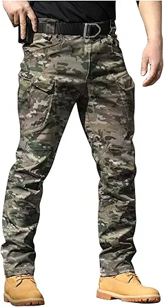 OIOLOYJM Military Cargo Pants for Men Hiking Relaxed Fit Work Waterproof Stretch Tactical Lightweight Outdoor Travel Pant
