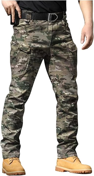 OIOLOYJM Military Cargo Pants for Men Hiking Relaxed Fit Work Waterproof Stretch Tactical Lightweight Outdoor Travel Pant