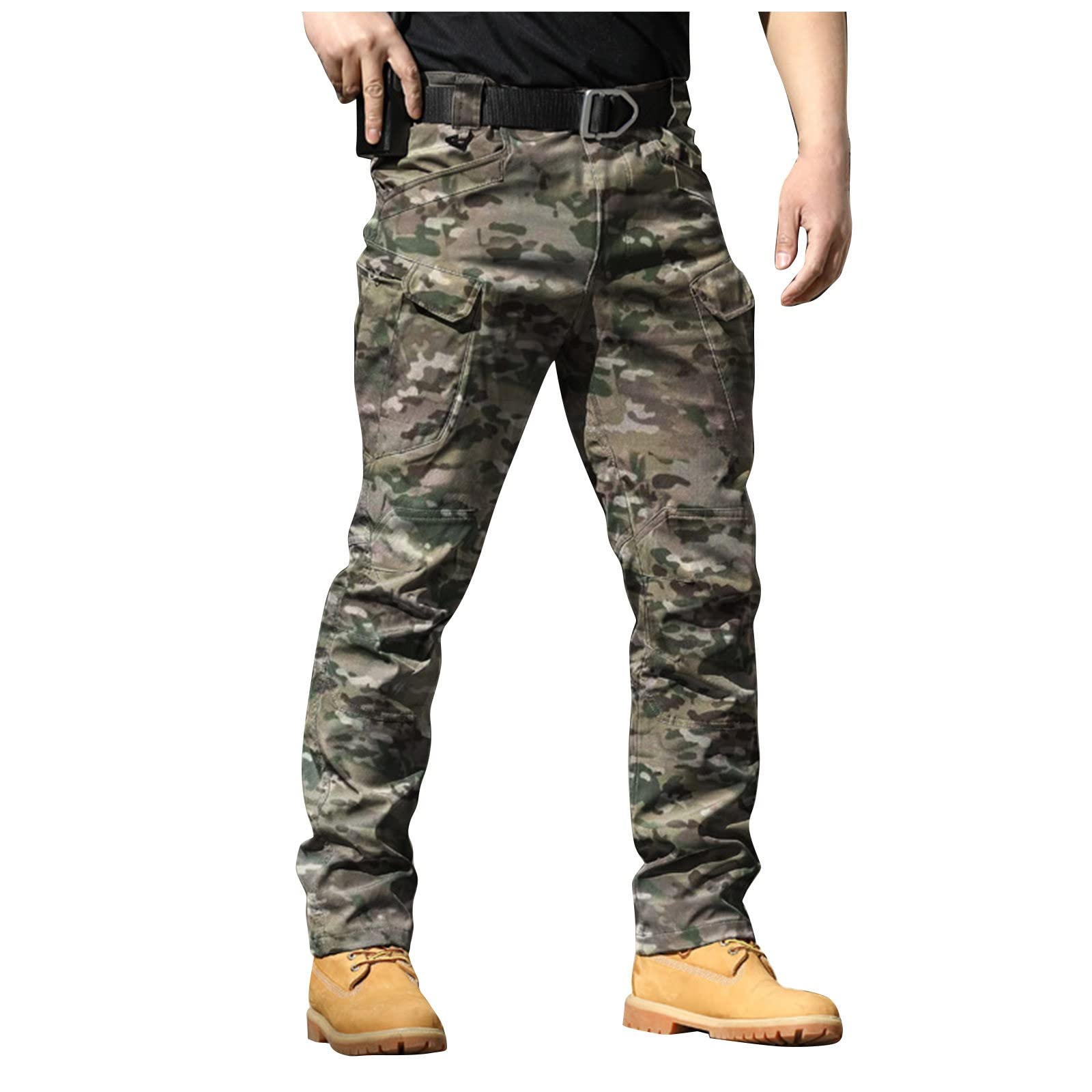 Mens Cargo Work Pants Outdoor Baggy Travel Camping Hiking Pants Multi Pockets Ripstop Waterproof Camo Tactical Pants