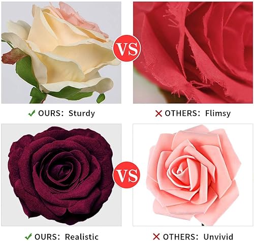 Miniatura 3 de ETERNAL ANGEL Flores artificiales, rosas falsas de color rojo oscuro, flores de franela de aspecto real con tallo para arreglos de bricolaje, ramos