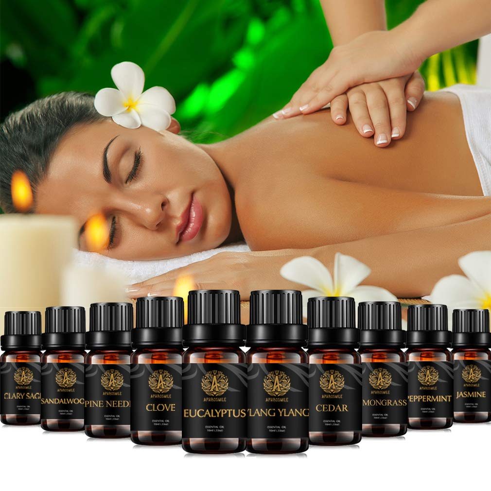 Aromatherapie Kiefer Nadeln ätherische Öle für Diffusor- Jasmin, Clary Salbei, Ylang Ylang Öle..., 10X10ml Sandelholz ätherisches Öl Set, 100% reine Zeder Öle set für Hause