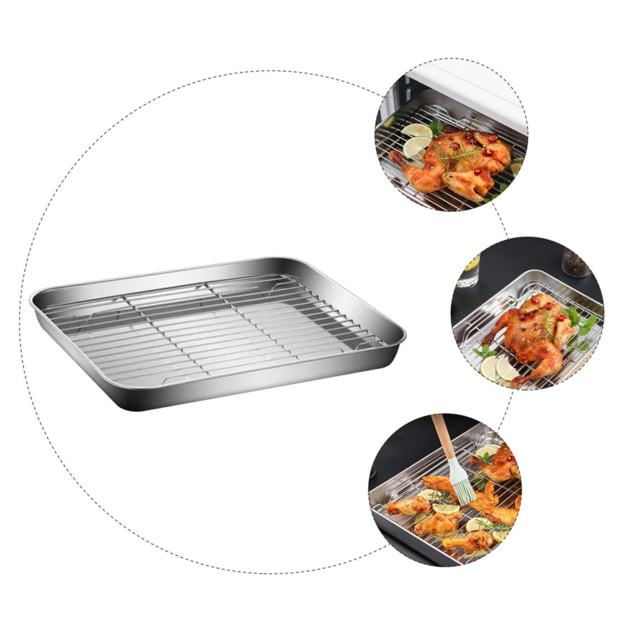ULTECHNOVO Edelstahl Backblech Satz mit Rostfreiem Gitter Großer Volumen Backform im Japanischen Stil für Backen und Rösten Silberfarben